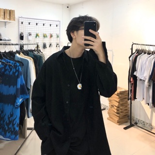 Áo sơ mi nhung đen unisex
