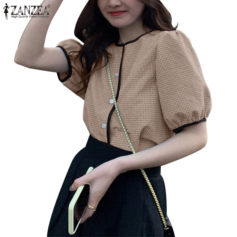 Áo tay lửng cổ tròn ZANZEA màu trơn phong cách Pháp thời trang cho nữ
