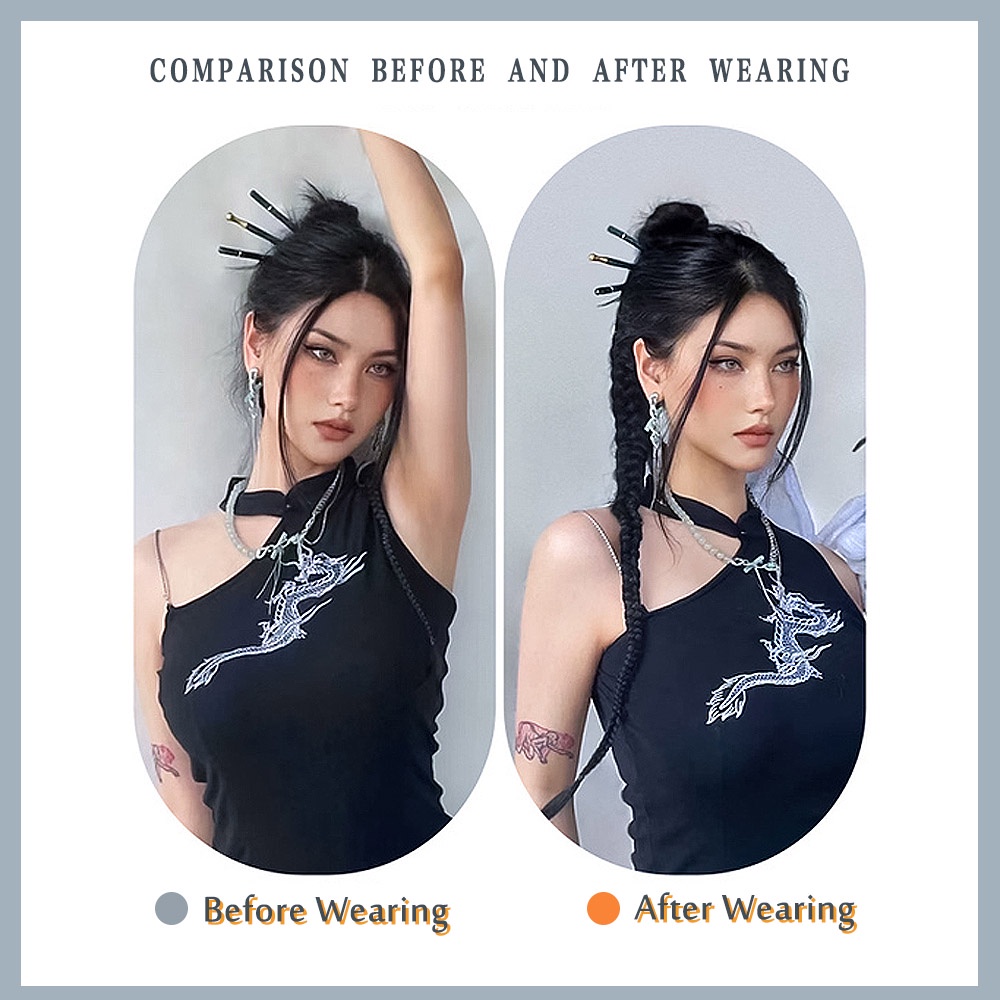 Tóc Giả Thắt Bím Đuôi Ngựa Bằng Sợi Tổng Hợp Co Giãn Màu Đen Phong Cách Hip Hop