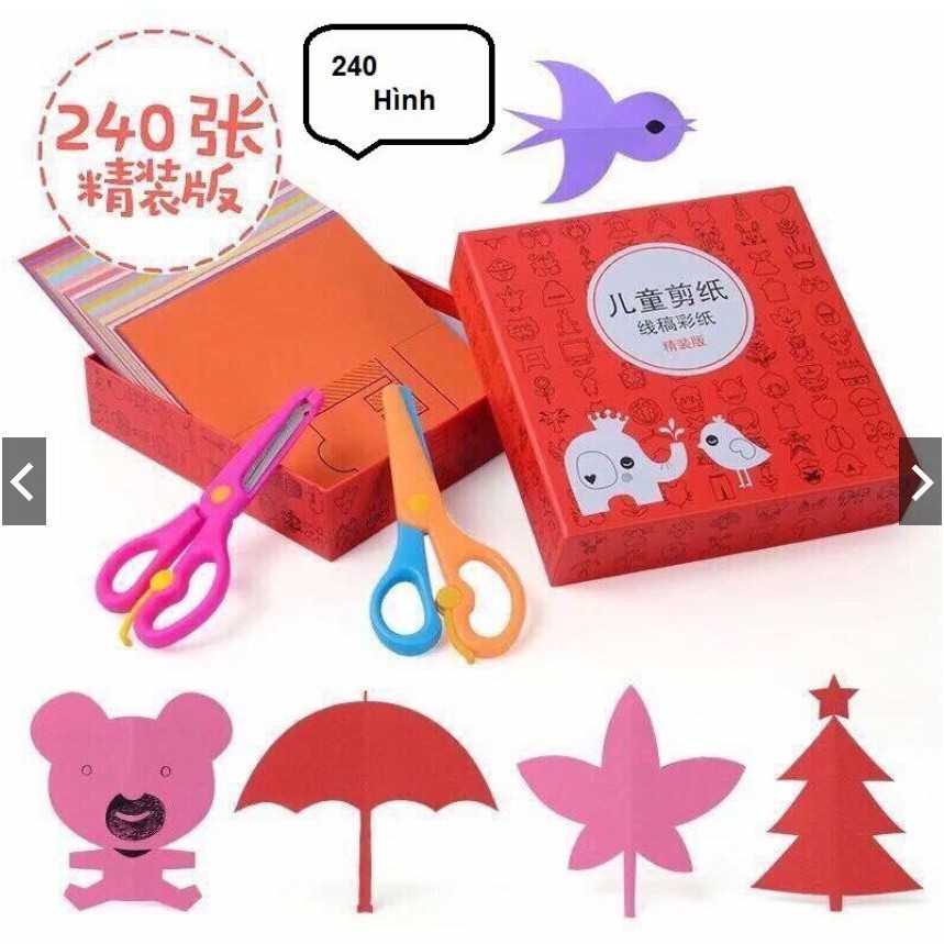 Bộ giấy thủ công in sẵn 240 hình kèm 2 kéo cắt cho đôi tay khéo léo