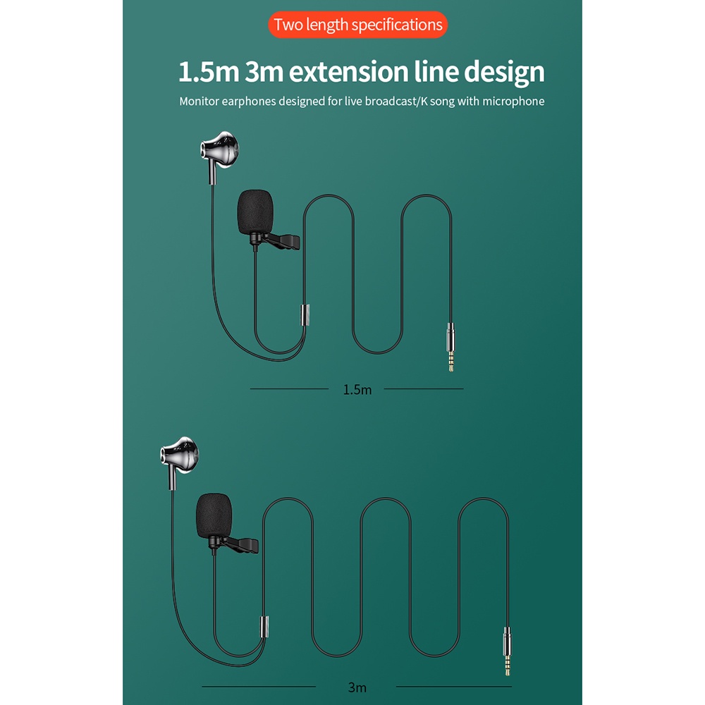 Micro cài áo kèm tai nghe 3.5mm 2 trong 1 1.5M/3M cho điện thoại