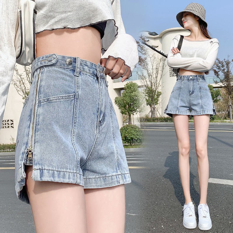 Quần Short Denim Ống Rộng Lưng Cao Thời Trang Mùa Hè 2021 Cho Nữ