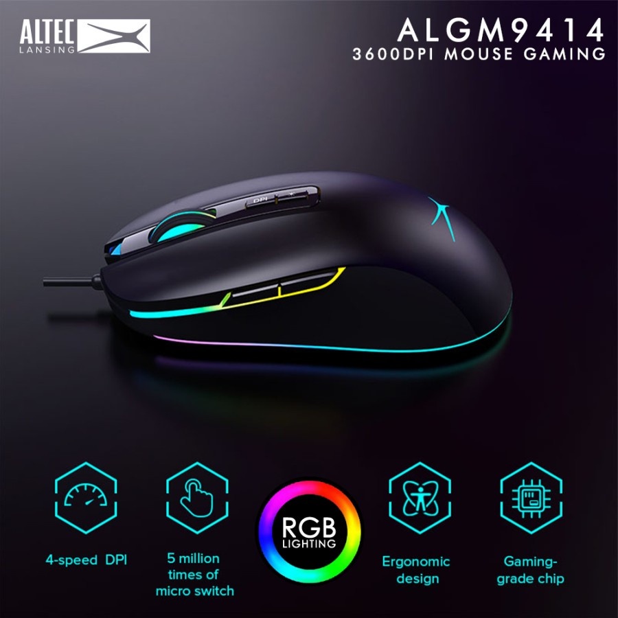 CHUỘT MÁY TÍNH  ALTEC LANSING ALGM 9414 KD ĐEN, MOUSE GAMING BẢO HÀNH 12 THÁNG