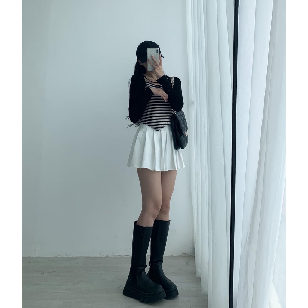 Áo thun croptop vạt trước kẻ ngang dây cổ tay pha màu A2443 SUSTORE