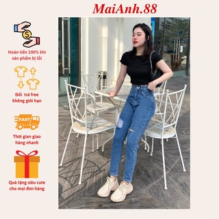 Quần jeans nữ MaiAnh.88 quần jean baggy kiểu dáng rách gối phòng cách đường phố