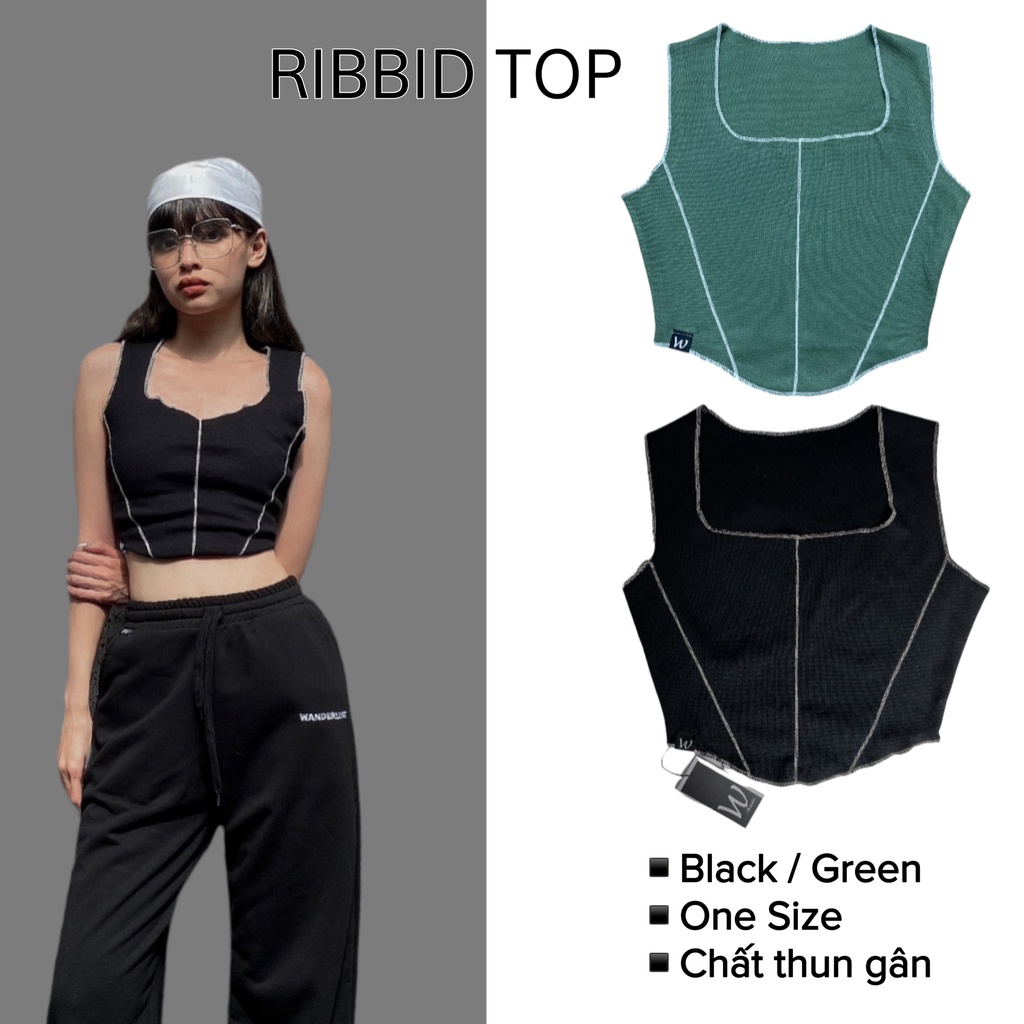 Áo Ribbed Tanktop 2 màu Xanh, Đen