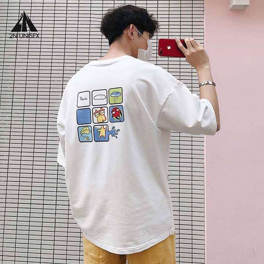 Áo thun tay lỡ form rộng - phông nam nữ cotton oversize - T shirt hoạt hình 9 ô - 2N Unisex