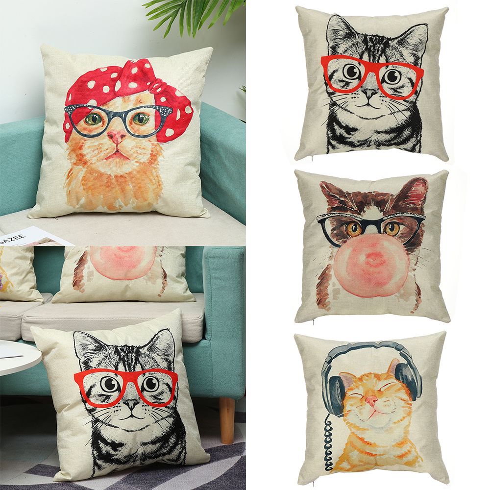 ❤LANSEL❤ Sofa Cushion Cover Home Decoration Pillow Case Pillowcase Cute Cat Children Room Pet Animal Print Linen Lovely Pillow Covers