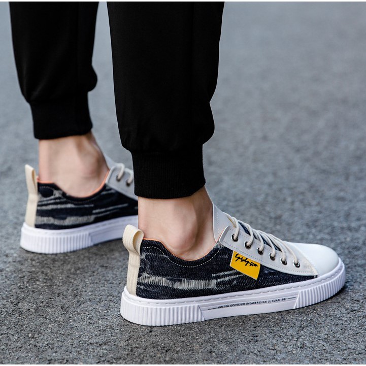 [Freeship] Giày Sneaker Nam Vải Bò Rách Phối Da Cao Cấp, Fullbox 2 màu | BigBuy360 - bigbuy360.vn