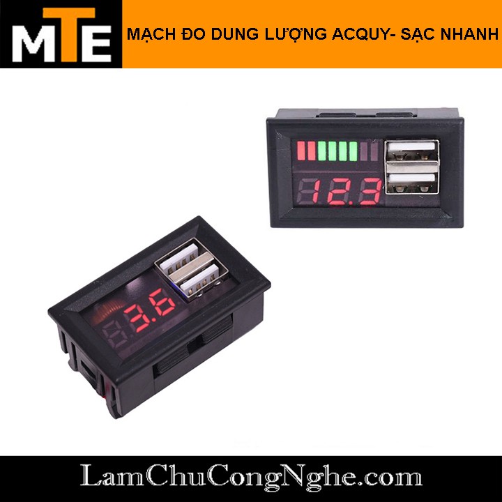 Mạch đo dung lượng acquy 12V hiển thị điện áp tích hợp sạc nhanh điện thoại 5V 2A