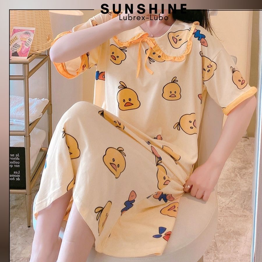 Váy mặc nhà dáng suông cotton họa tiết hoạt hình đẹp mắt SUNSHINE cao cấp