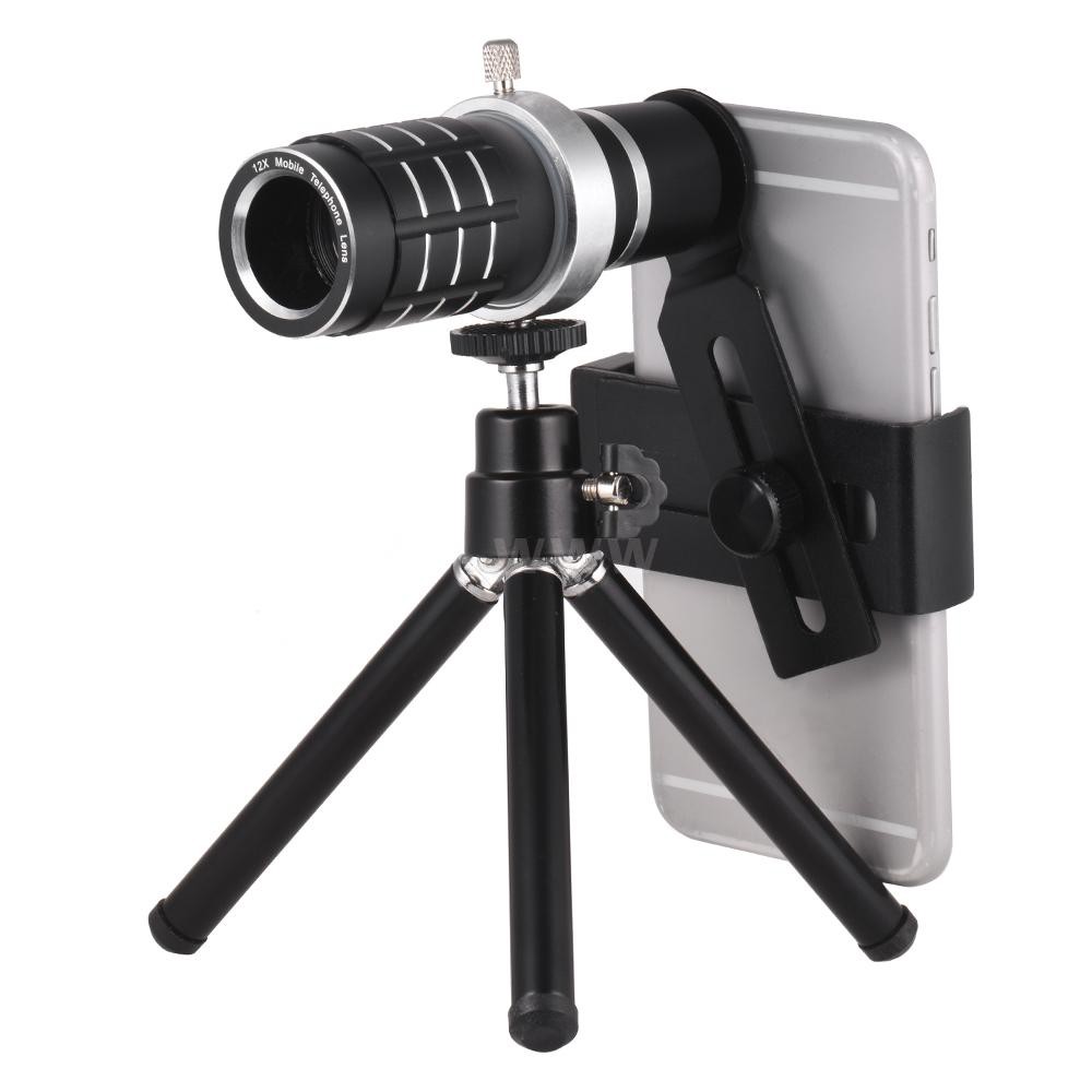 12X Optical Zoom Mobile Phone Telephoto Lens with Tripod for iPhone Samsung HTC Nokia Sony Black