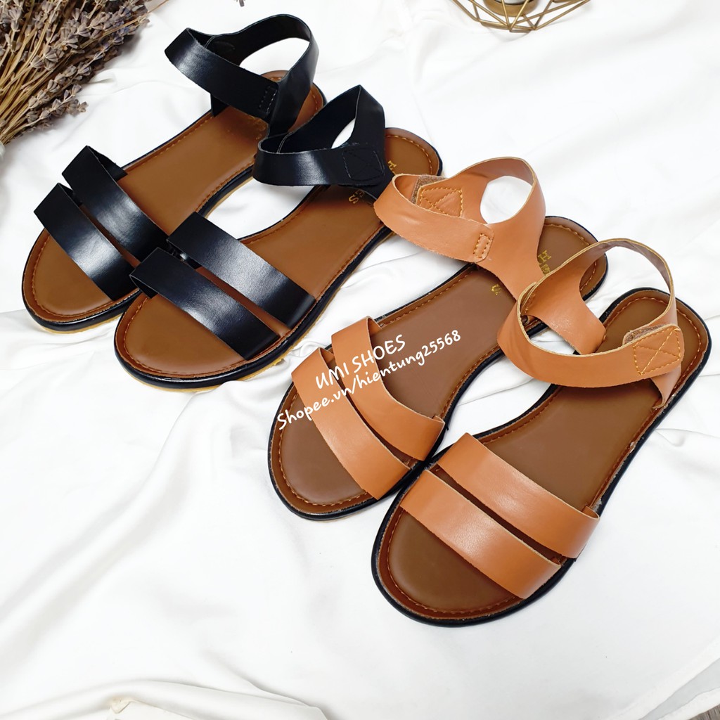 [NEW] Sandal nữ đế bệt quai ngang Mã PT đơn giản màu đen/nâu đi làm đi chơi đi học giá rẻ êm bền đẹp xinh mẫu mới nhẹ