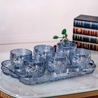 Bộ cốc thủy tinh kèm khay pha lê
