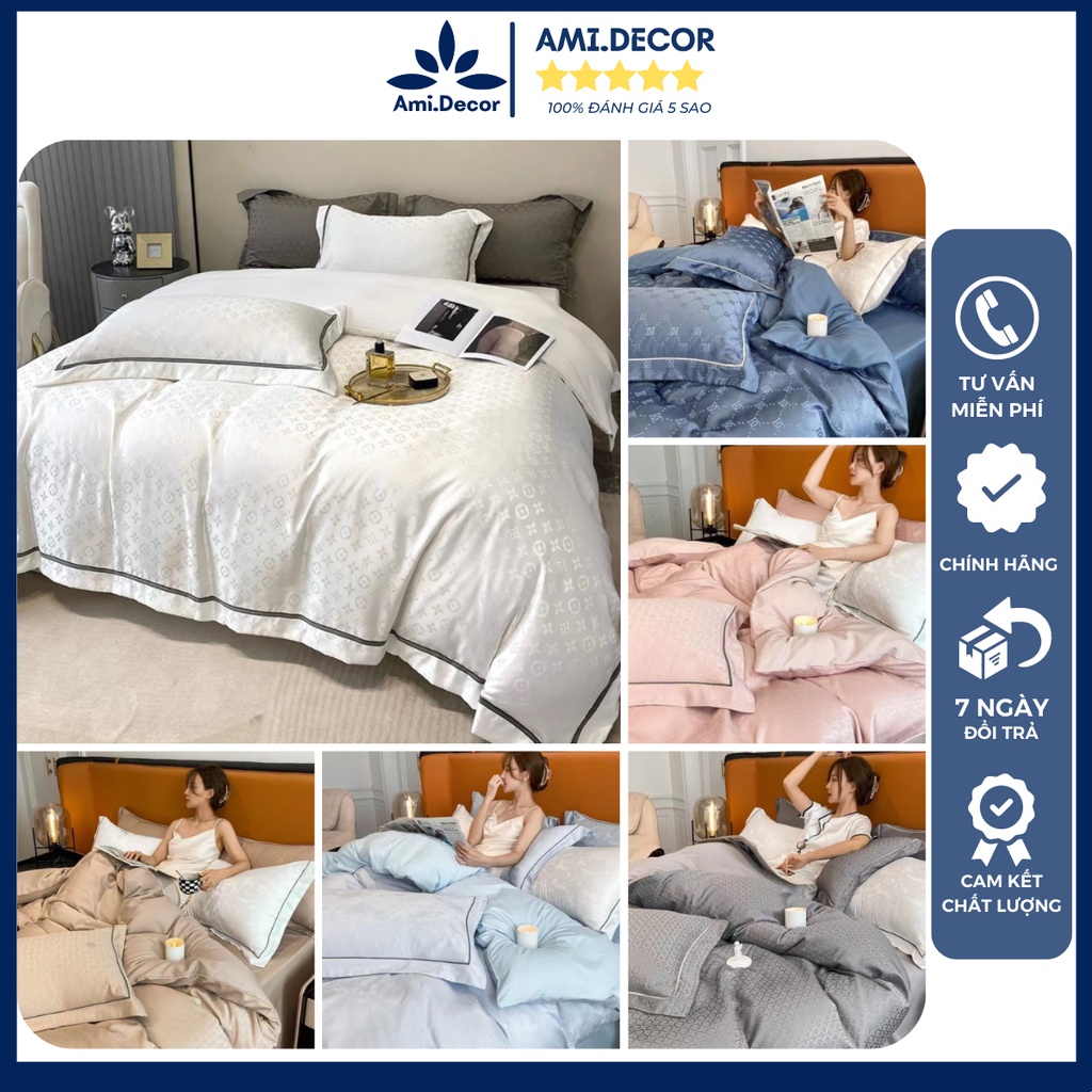 Bộ chăn ga gối lụa LUXURY nhập khẩu cao cấp, chăn ga lụa dập vân thương hiệu siêu sang mềm mịn đầy đủ kích thước