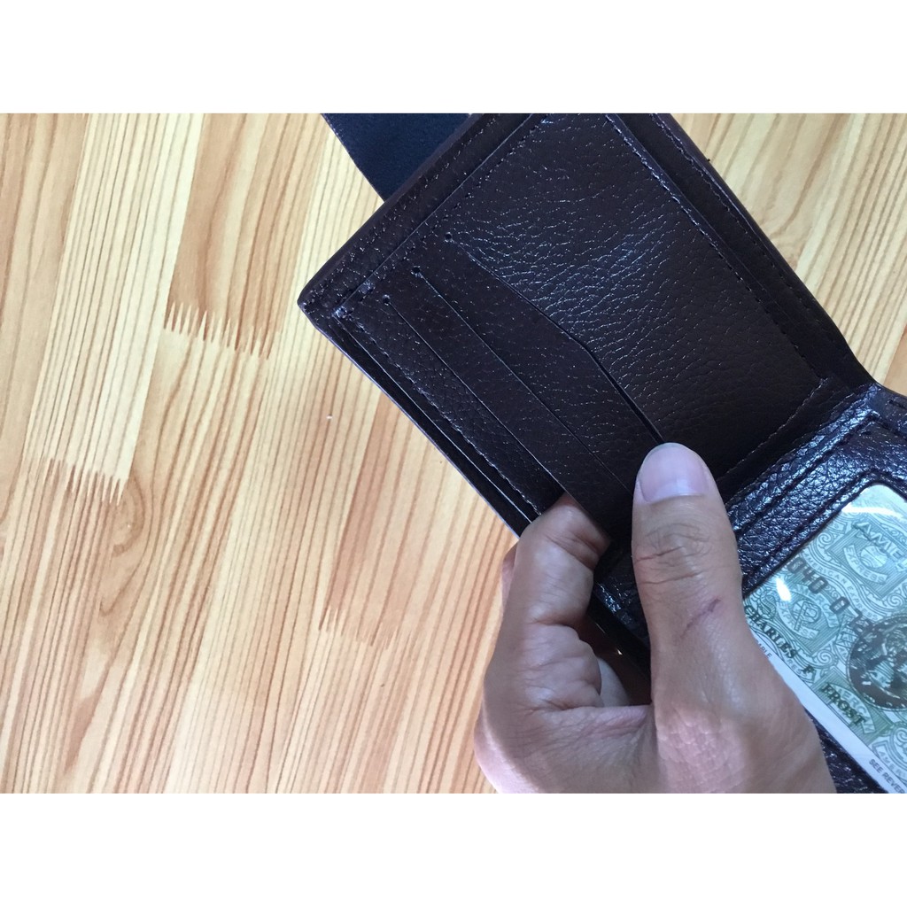 Ví da nam ngang bỏ túi nhiều ngăn có dây kéo và nút cài - N6571