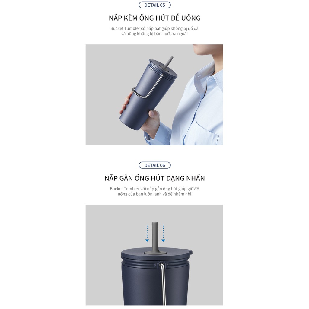 Bình giữ nhiệt Lock&Lock Bucket Tumbler W/Straw 540ml có ống hút LHC4268 (3 màu)