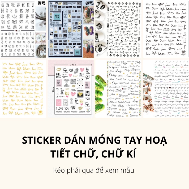 Sticker chữ kí, hình dán móng hoạ tiết chữ kí trang trí móng nail