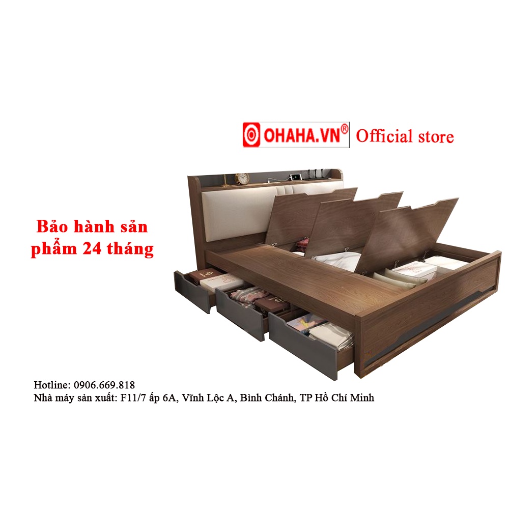 Giường Ngủ Thông Minh Hiện Đại OHAHA 001-OH Kích Thước Đa Dạng- Gỗ HMR Lõi Xanh Chống Ẩm Cao Cấp - Nội Thất Lắp Ráp