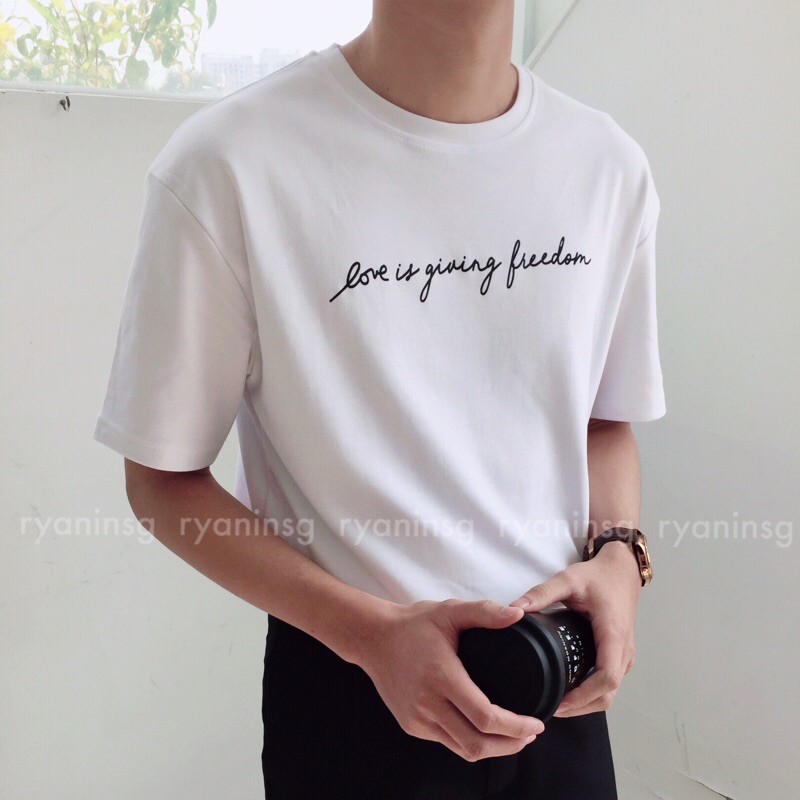 RYAN - Áo thun nam LOVE (trắng) ngắn tay vải cotton cổ bo tròn thương hiệu RYAN form rộng phong cách Hàn Quốc | BigBuy360 - bigbuy360.vn