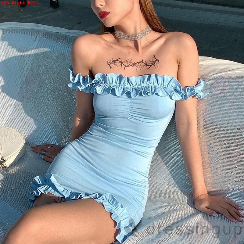 Đầm Lệch Vai Phối Diềm Xếp Nếp Thời Trang Mùa Hè Dành Cho Nữ | BigBuy360 - bigbuy360.vn