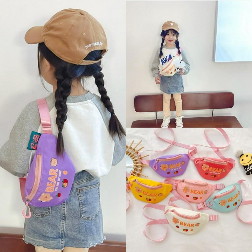 Túi đeo chéo ,túi bao tử hoạt hình gấu bear màu sắc pastel dễ thương cho bé gái