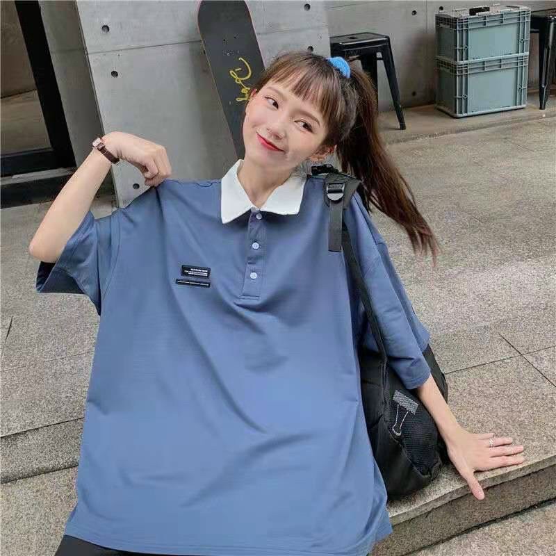 ÁO PHÔNG POLO cổ bẻ dáng thụng giấu quần unisex 6 màu thêu chữ nhỏ