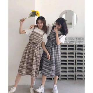 Váy yếm kẻ Hàn Quốc