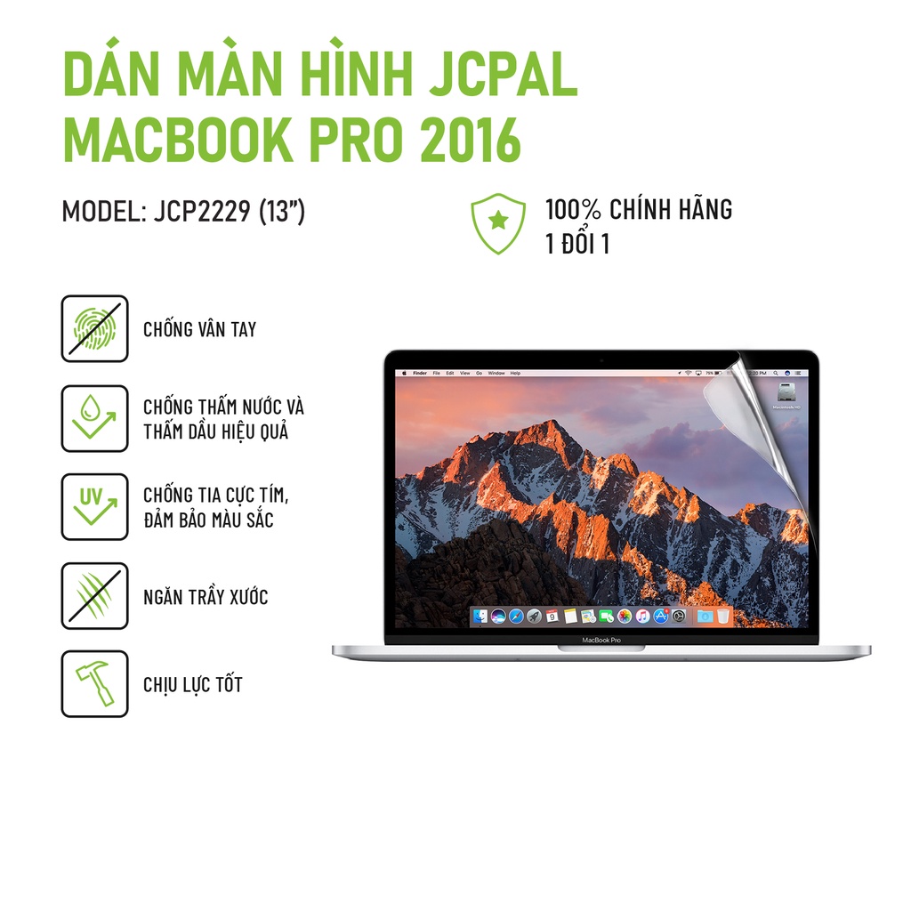 Miếng dán màn hình JCPAL  Macbook Pro 2016  - 13 inch chống ánh chói, bám vân tay tốt, chống thấm nước