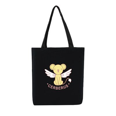 Túi tote vải đen đeo vai in hình KERO Cardcaptor Sakura Thủ Lĩnh Thẻ Bài anime chibi dễ thương phong cách cá tính