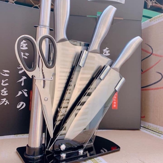 Bộ Dao Nhà Bếp Nhật Bản Cao Cấp Inox SEKI 6 Món - Bộ Dao Nhật Tặng Khay Đựng - Có Sỉ Inb Shop