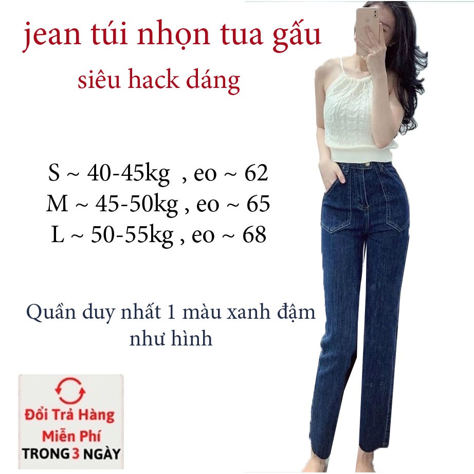 Quần bò nữ ống đứng,quần jean ống suông,xuông cạp cao,jeans ống rộng co giãn túi trước phong cách Hàn Quốc