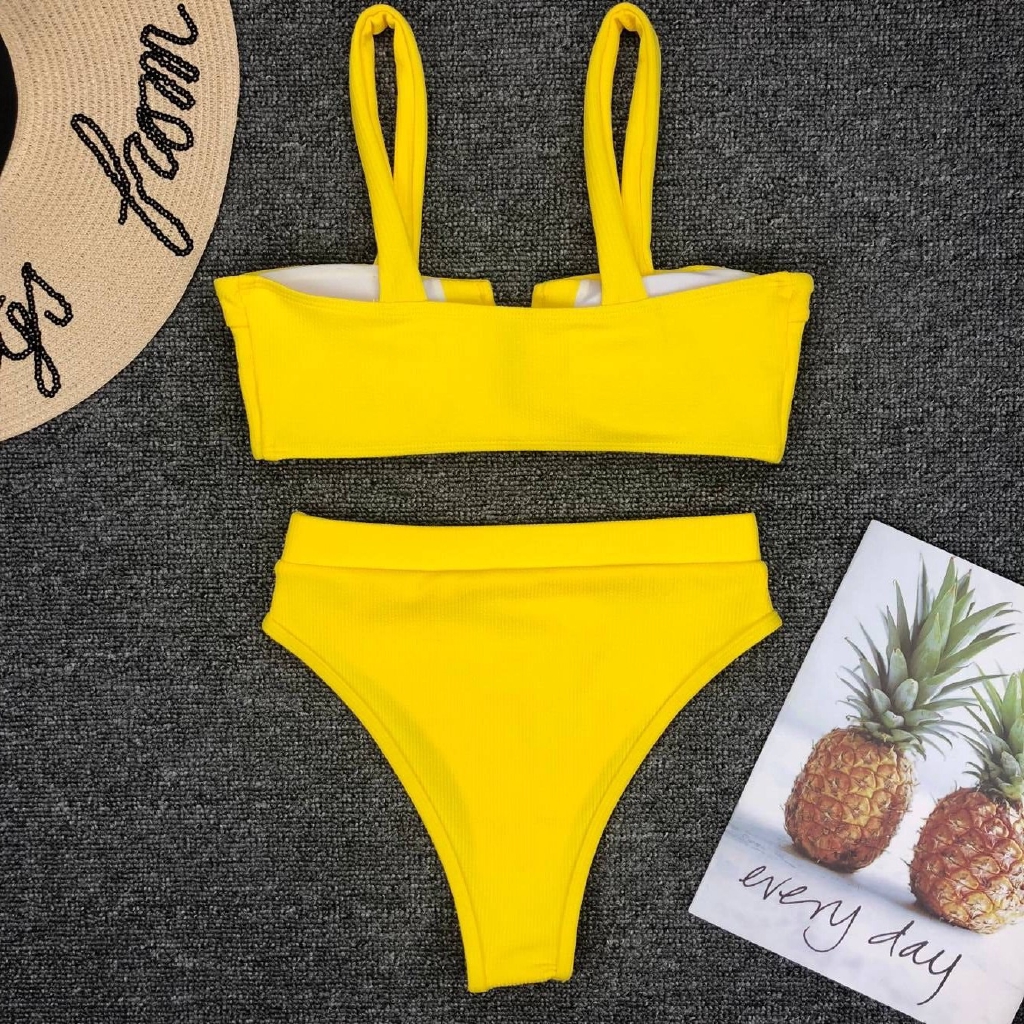 Bộ đồ bơi hai mảnh có đệm nâng ngực màu kẹo chất lượng polyester dành cho bạn nữ | BigBuy360 - bigbuy360.vn