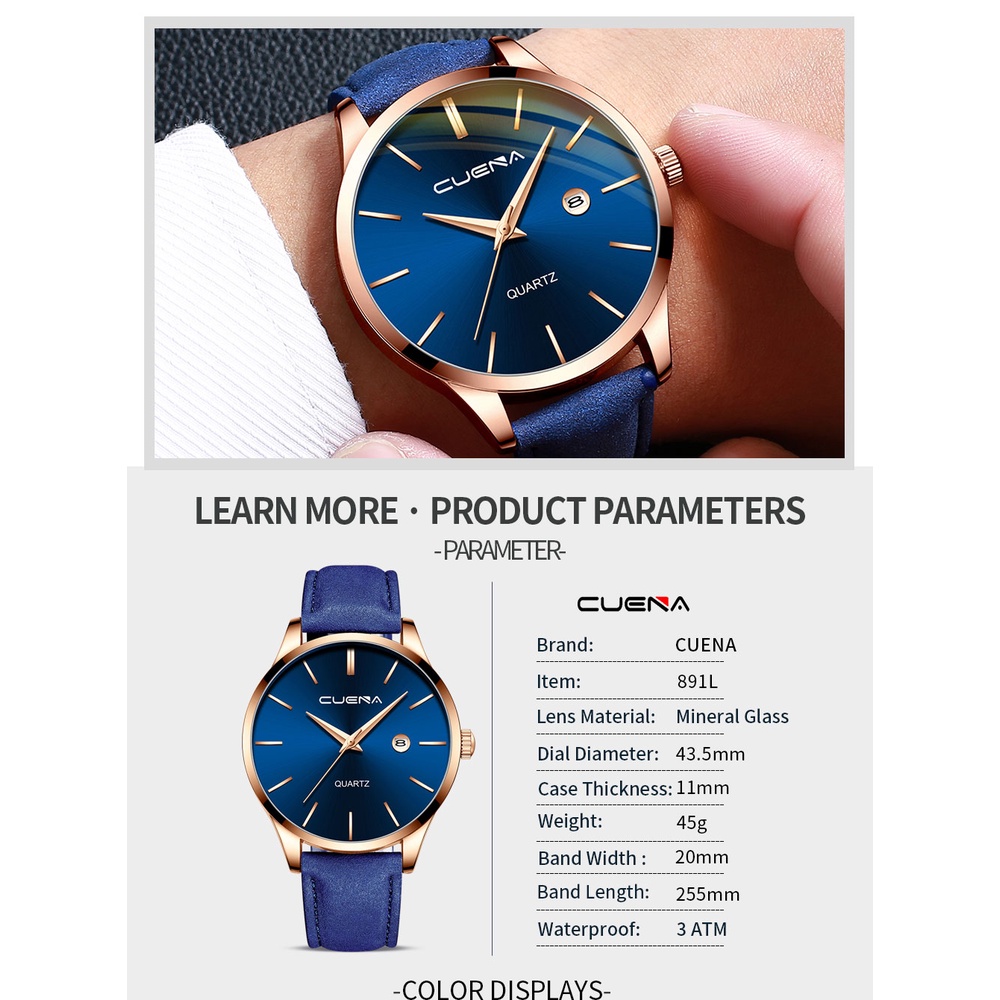 Đồng hồ thạch anh CRRJU 891 XL dây da chống thấm nước thời trang doanh nhân thể thao đơn giản cho nam