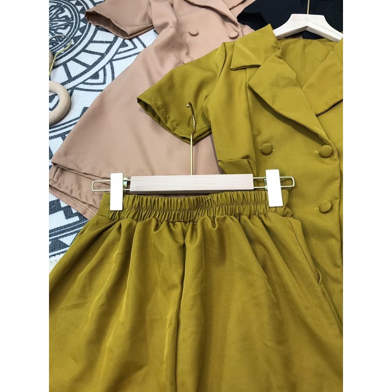SET Vest Tay Ngắn Nút Bọc Quần Lưng Chun Freesize 40-57kg 4 Màu TN1005