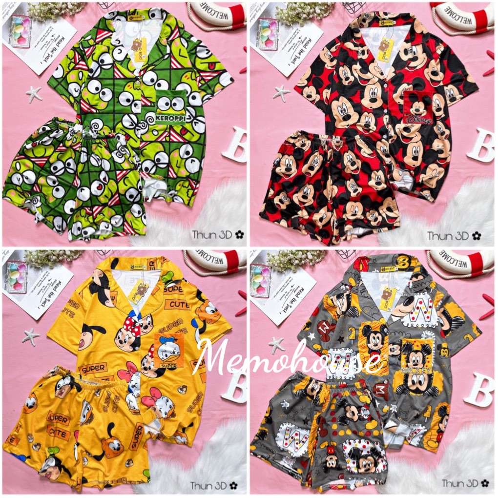 Đồ Bộ Pijama Thun đùi họa tiết dễ thương (Cổ sơ mi)