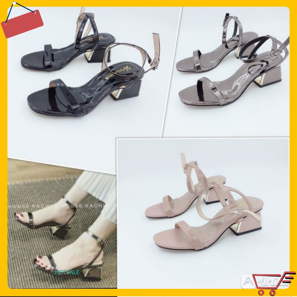 Giày Sandal Cao Gót Nữ Quai Mảnh 5P Đế Vuông chất da bóng cao cấp siêu đẹp- mã GBĐ