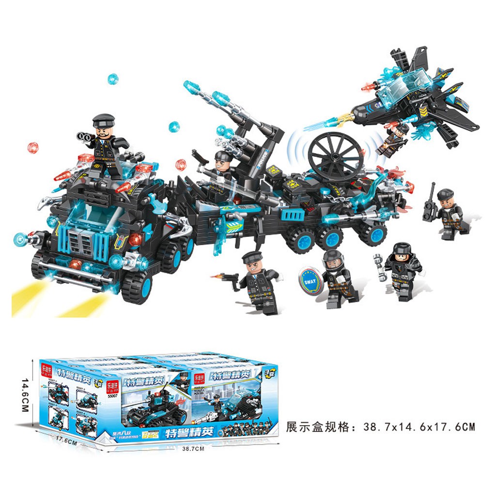 Bộ lắp ráp Lego cảnh sát đặc nhiệm tinh nhuệ 8 trong 2 đồ chơi xếp hình trẻ em với 847 mảnh ghép