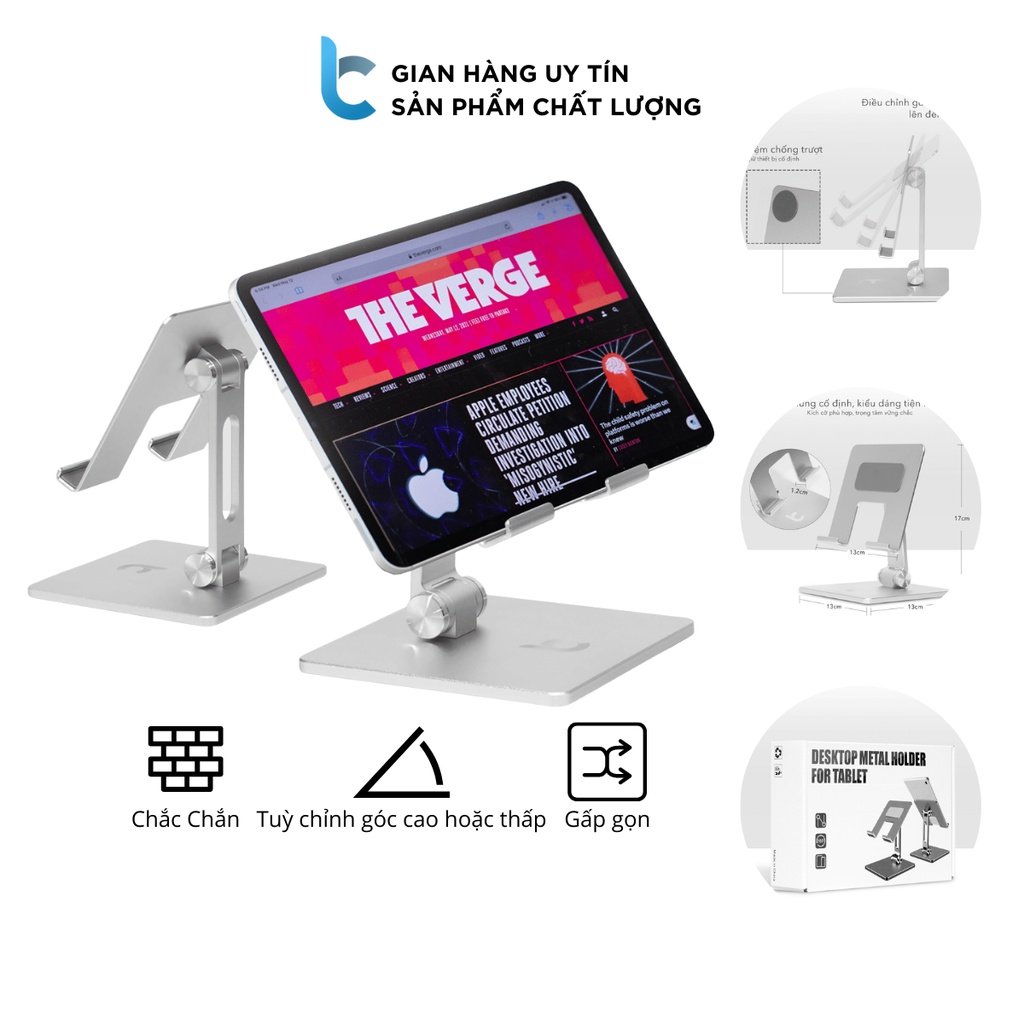 Stand/ Giá Đỡ IPAD, Máy Tính Bảng, Tablet Nhôm Cao Cấp Có Thể Nâng Độ Cao, Chỉnh Góc Nghiêng, Gấp Gọn Lucas MT900