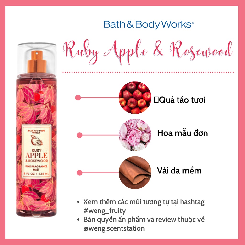 Xịt thơm toàn thân Bath &amp; Body Works mùi Ruby Apple &amp; Rosewood