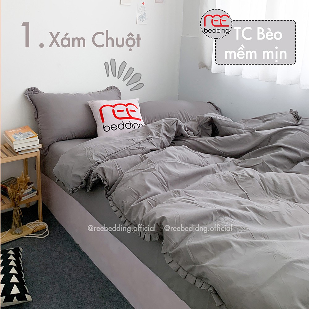 Bộ chăn ga gối Cotton TC REE Bedding trơn xám chuột đủ size giường nệm CTC91