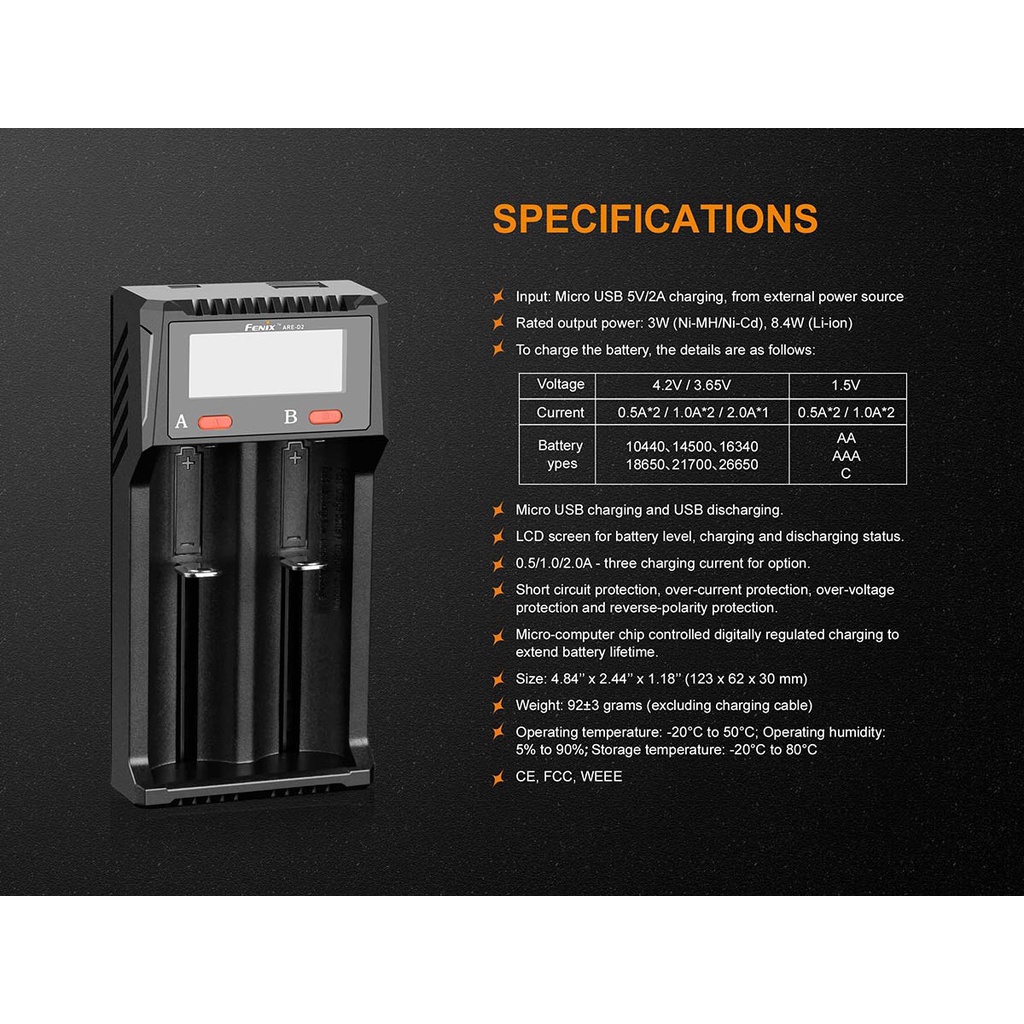 Sạc pin đôi đa năng cao cấp Fenix ARE-D2