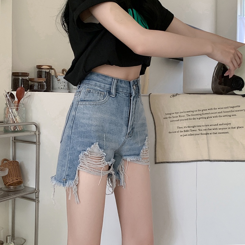Quần Short Jeans Lưng Cao Phong Cách retro Cho Nữ