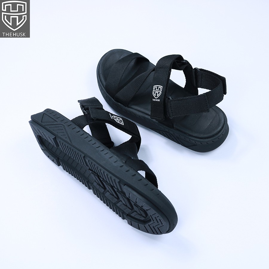 Giày Sandals Unisex HuuCuong & TheHusk Quai Đen Đế Đen - TH2