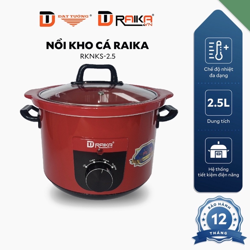 Nồi Kho Cá-Nồi Hầm Chậm Đa Năng RaiKa-Đại Tường 2.5Lít