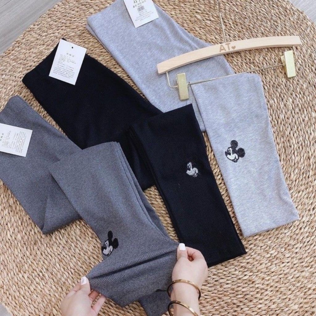 Quần Legging Nữ Len Tăm Thêu Mickey