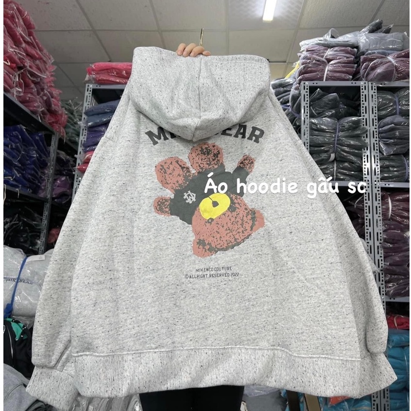 Áo hoodie form rộng MIKENBEAR in họa tiết gấu, áo khoác có mũ chất liệu nỉ trơn mềm mịn thời trang hot trend