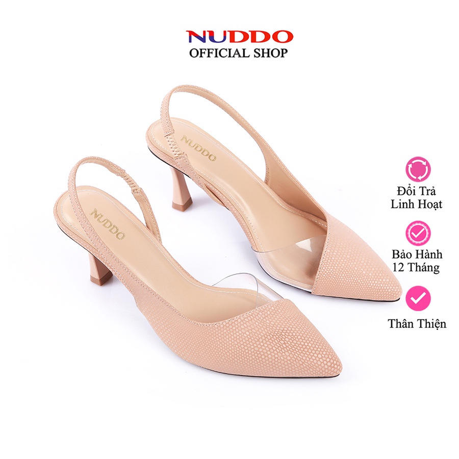 Giày cao gót nữ công sở 7 phân mũi nhọn gót đế nhọn bít mũi dáng slingback sandal phối quai sau thời trang Nuddo 726