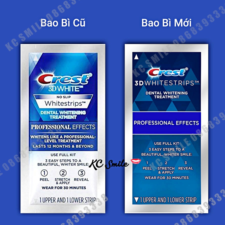 Miếng dán trắng răng Crest 3D white Professional Effects - Dành cho răng thường và răng khoẻ