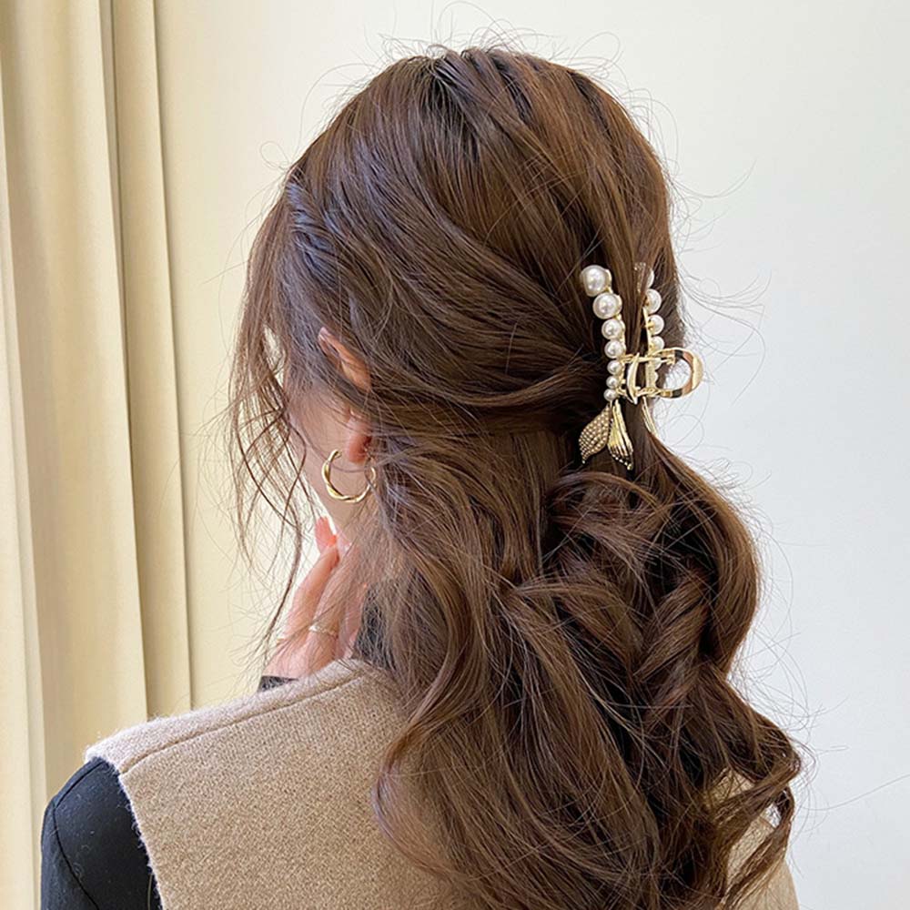 Kẹp Càng Cua Hình Đuôi Cá Đính Ngọc Trai Giả Thời Trang Cho Bạn Gái